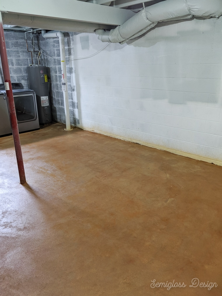 stained concrete floor in basement