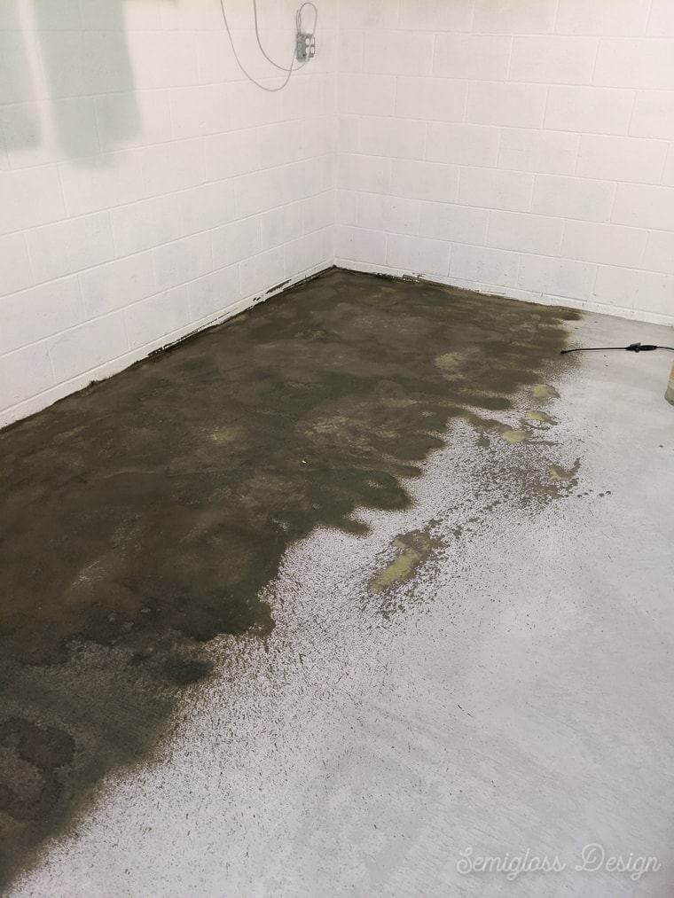 staining a concrete floor in a basement