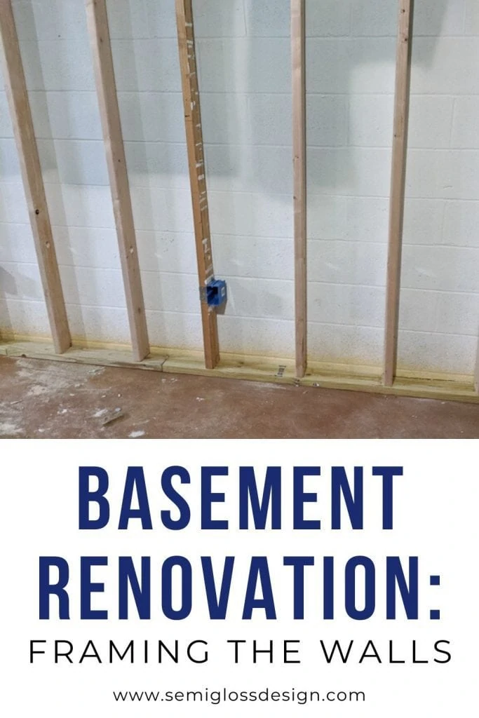 basement renovation collage: framed walls in basement