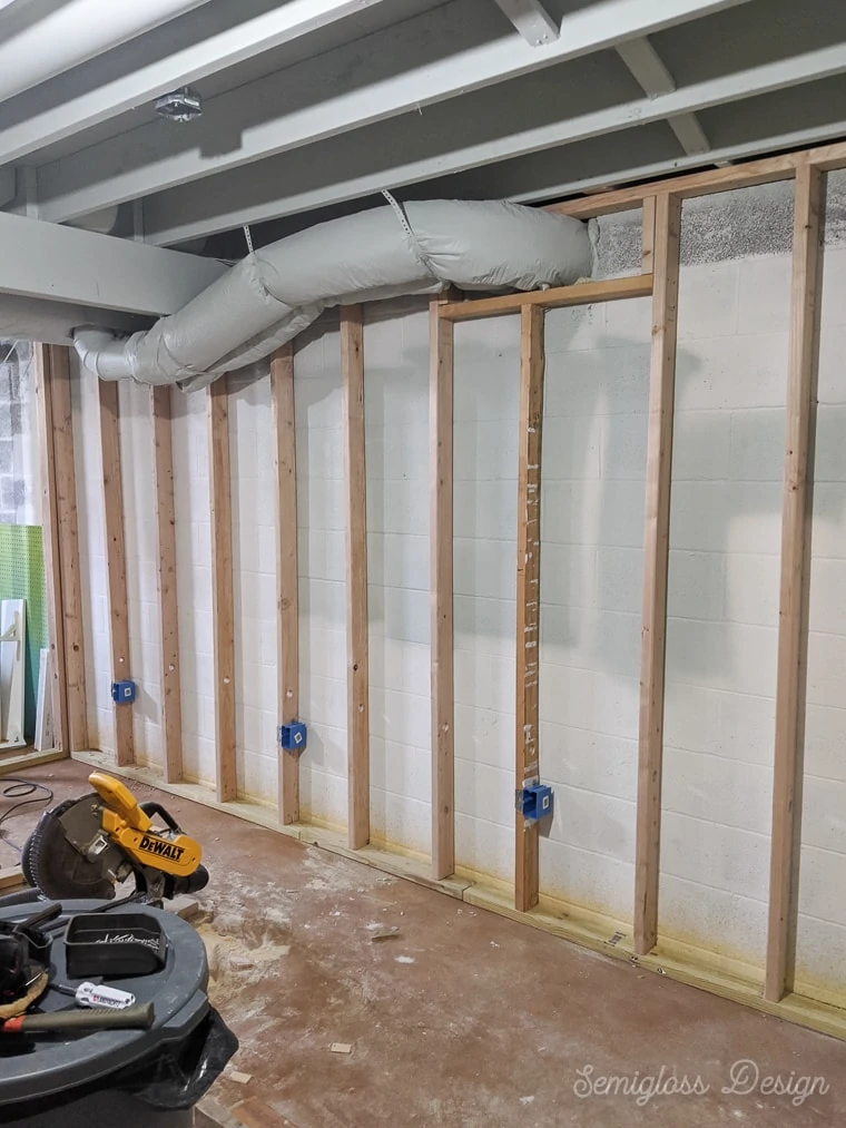 framed walls in basement