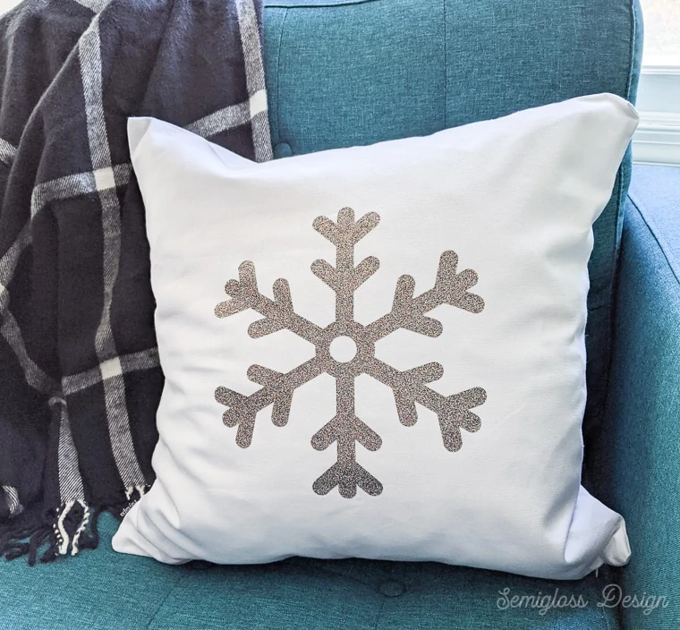 close up of snowflake pillow