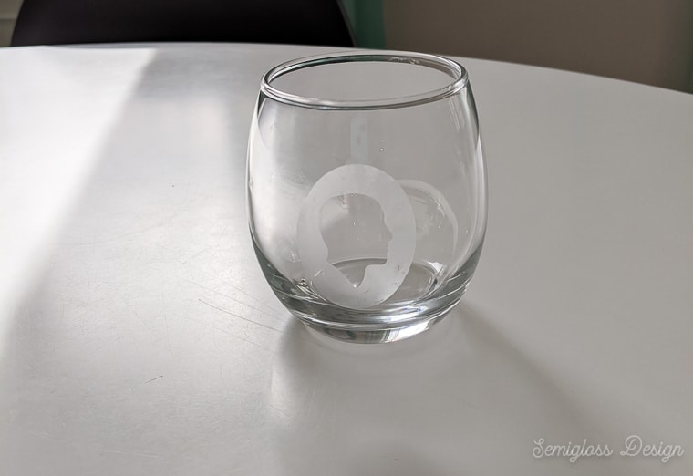 etched wine glass with head silhouette