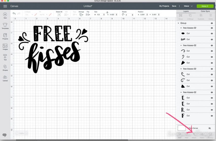 cricut design space attach image to keep image whole