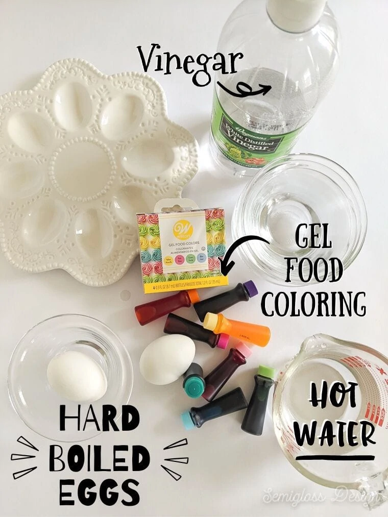 supplies for dyeing eggs with food coloring