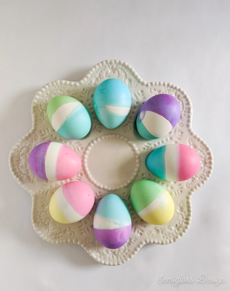 dyed easter eggs on egg plate