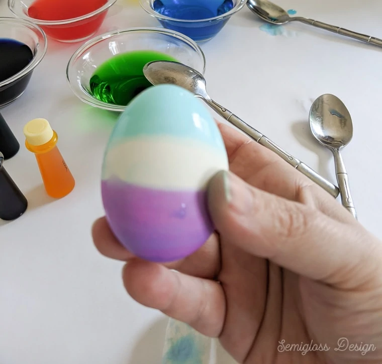 color blocked egg in purple and blue