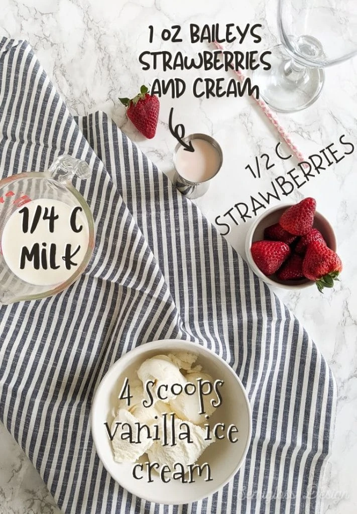 ingredients for boozy strawberry milkshakes