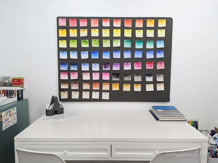 watercolor swatches on DIY pinboard