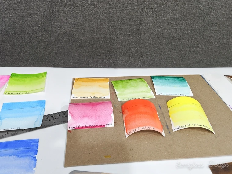 drying watercolor swatches