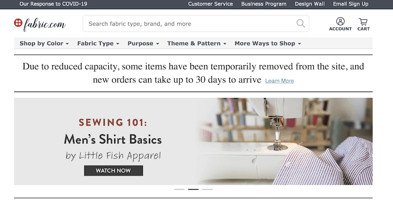 screenshot of fabric website