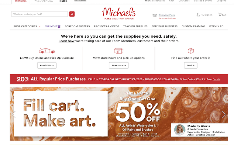 michaels home page screenshot