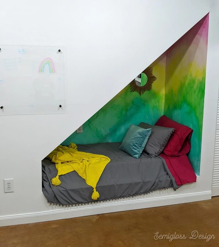 nap nook under the stairs in basement