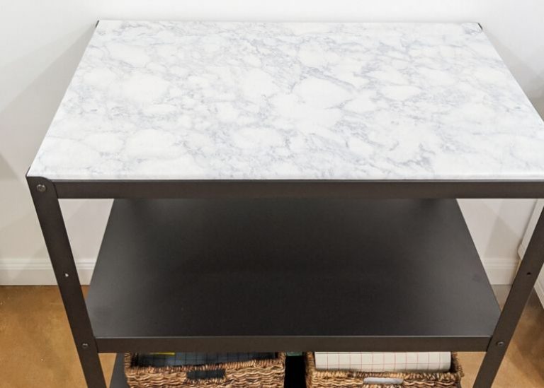 ikea bror hack with faux marble top