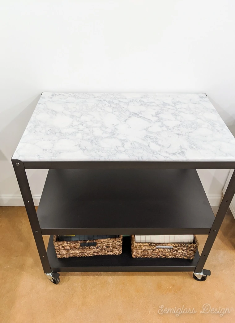 marble contact paper top on metal cart