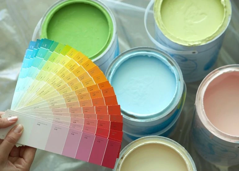 paint swatches and paint in cans