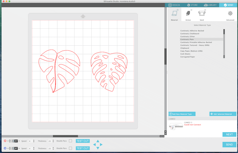 material cut options in silhouette studio