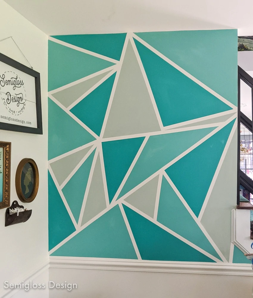 finished teal geometric wall mural