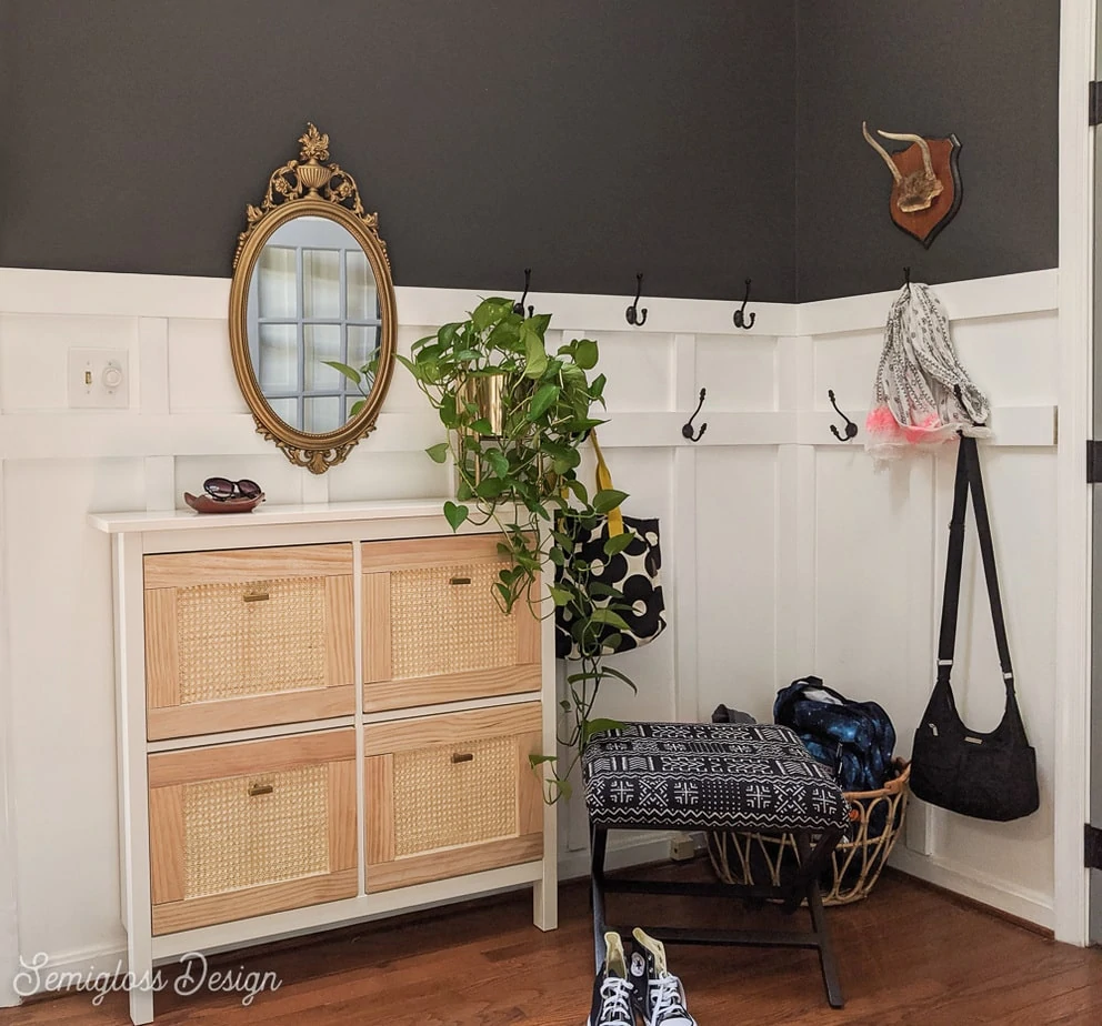 foyer makeover with seating and shoe storage