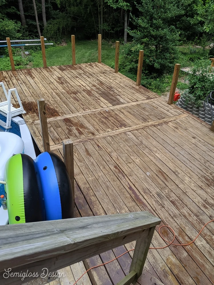 wood deck after power washing