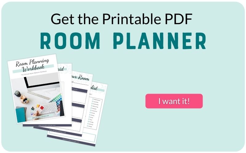 room planner on aqua background with pink button