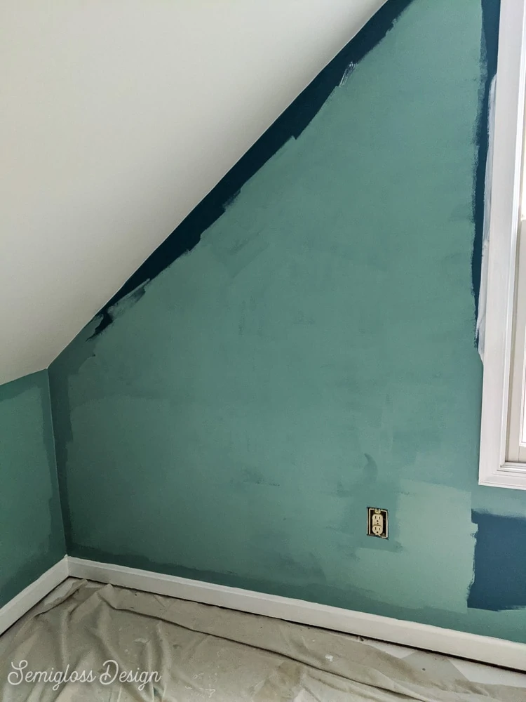 painting a dark wall after one coat of paint (almost full coverage)