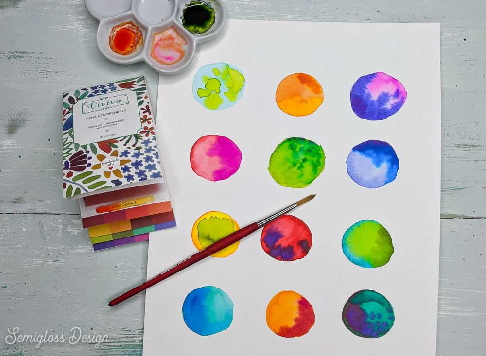 easy watercolor art of colorful dots with watercolor sheets and brush