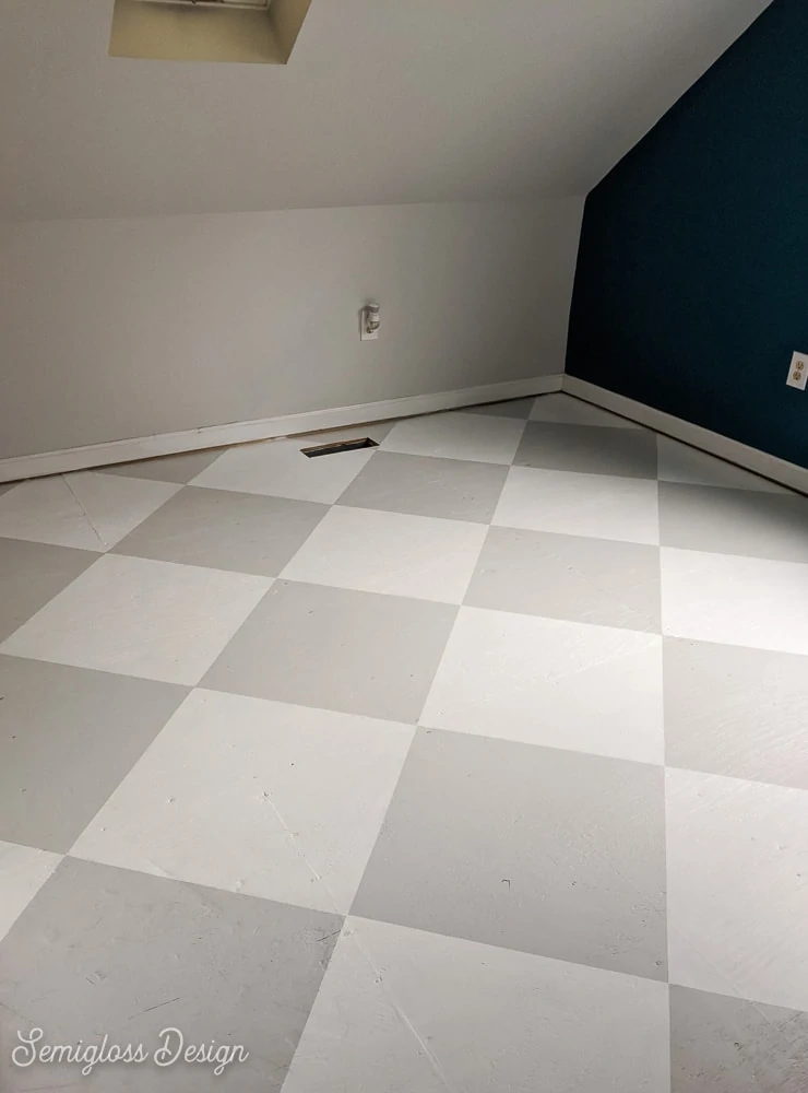 floor painted with a checkerboard pattern