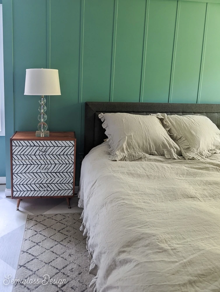 IKEA rast dresser makeover in teal room with gray bedding