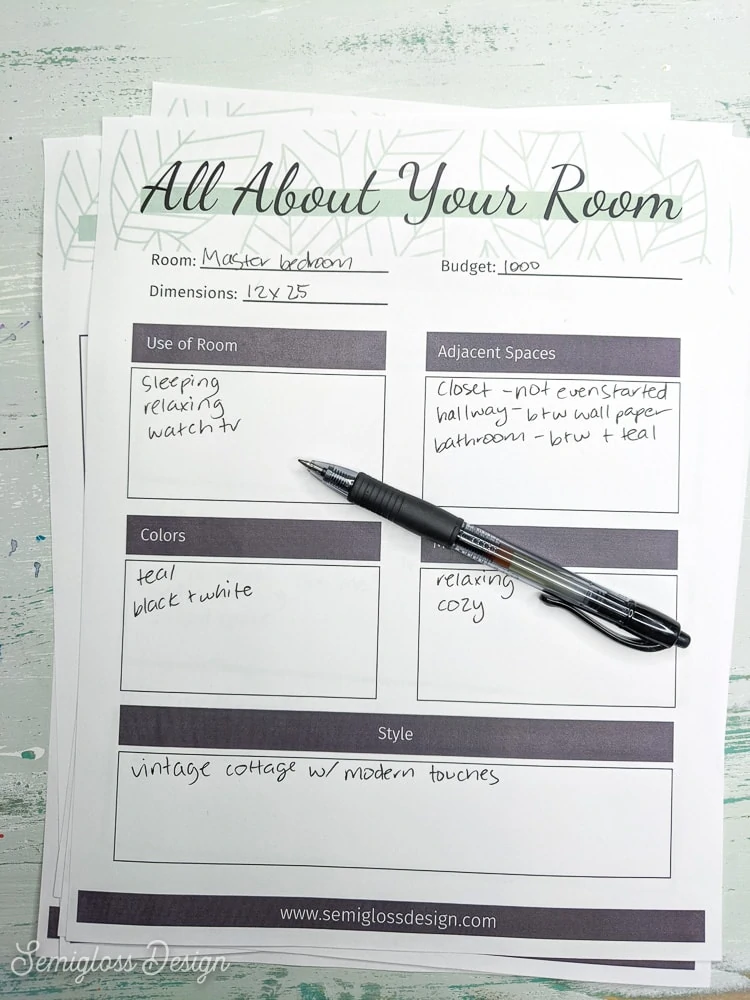 printed room makeover planner for 