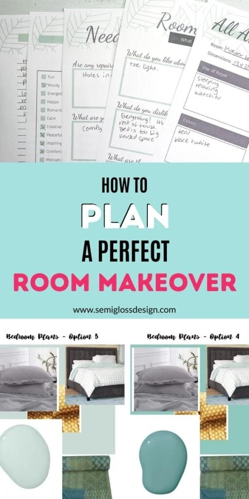 pin image - printed room makeover and mood boards for bedroom