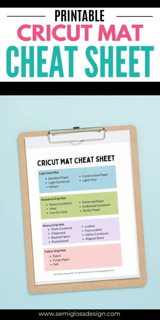 pin image - cricut mat cheat sheet on clipboard