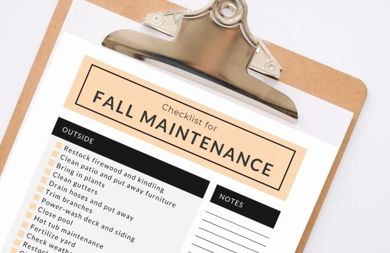 fall maintenance checklist on clipboard