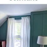 pin image - white curtains on teal wall background