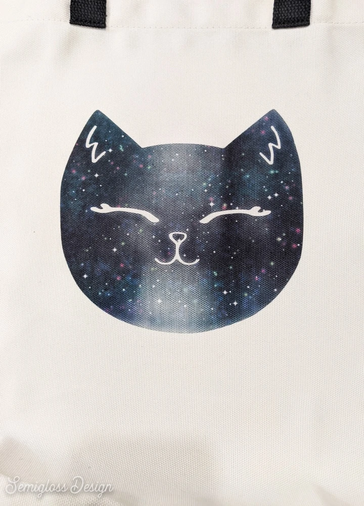 galaxy cat design on tote bag