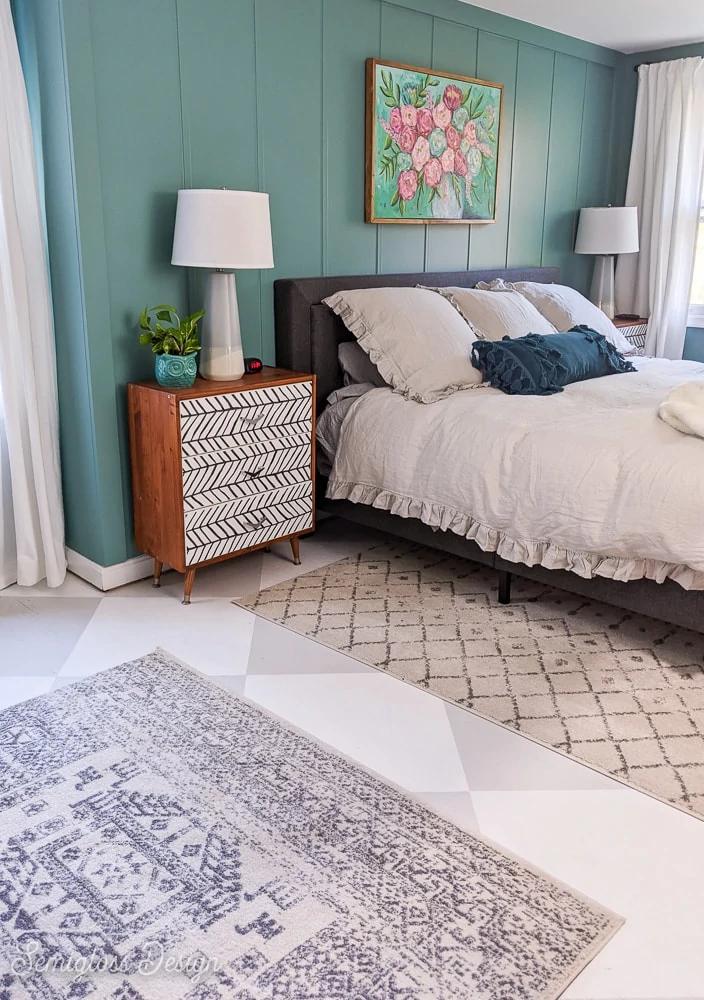 painted checkerboard floors under rooms in bedroom