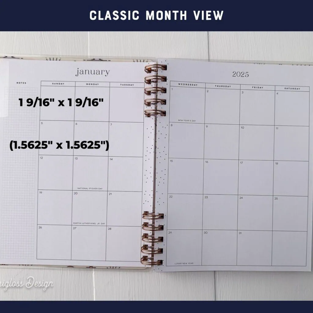 classic happy planner monthly box sizes