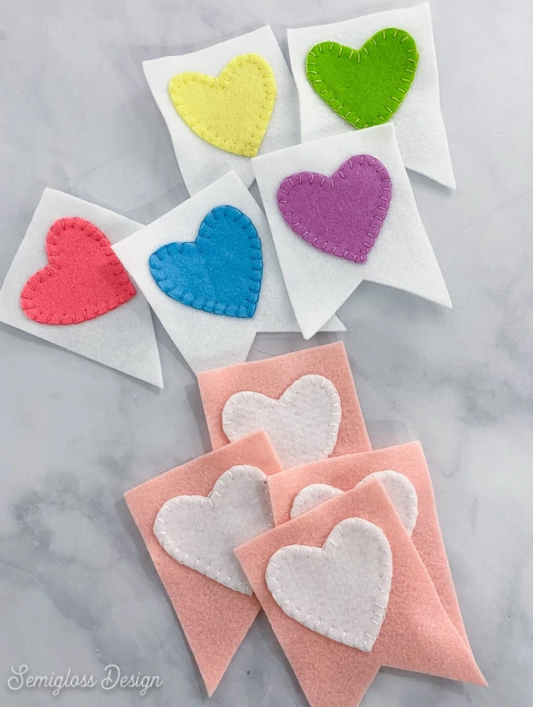 felt hearts on flags