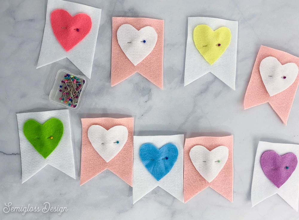 hearts pinned to felt flags