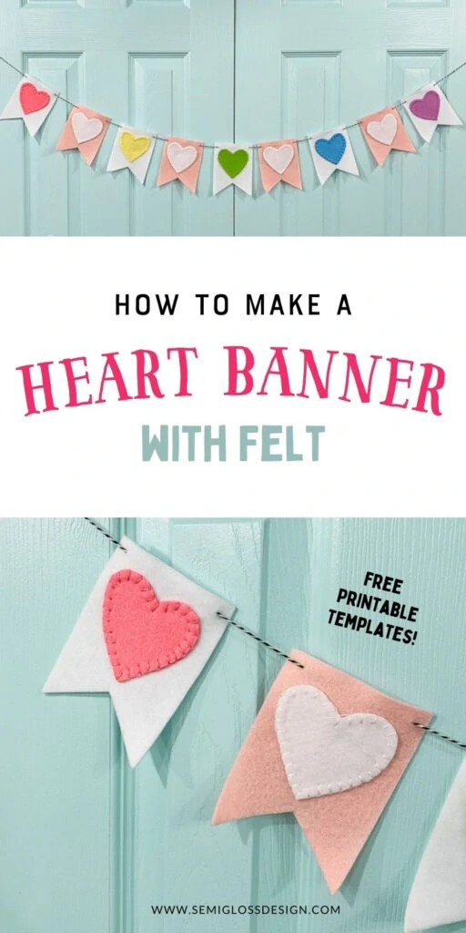 pin image - felt heart banner on blue door