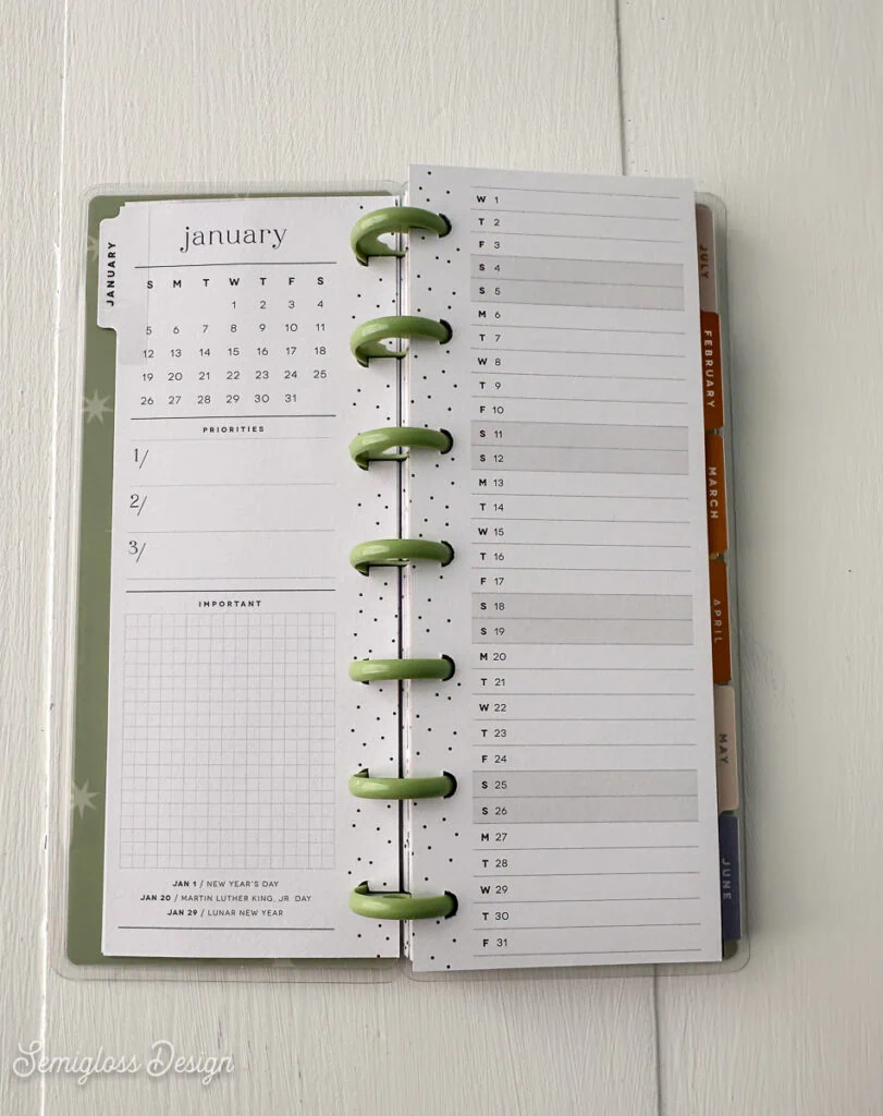 monthly view in skinny mini happy planner