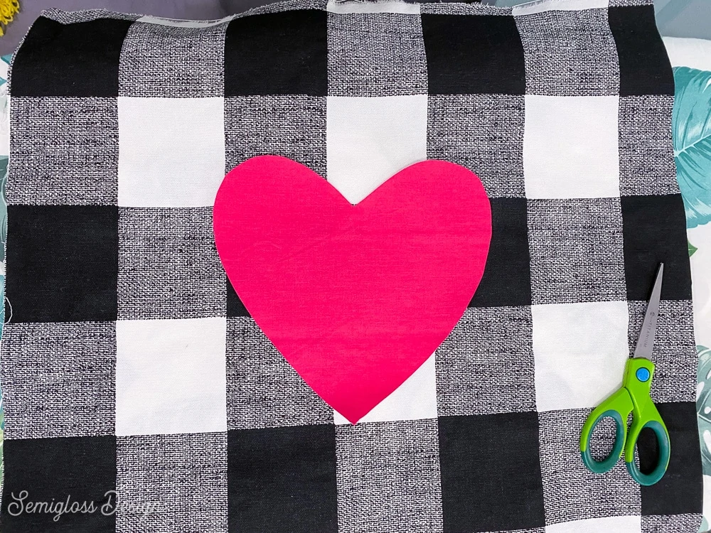 pink heart on buffalo check fabric