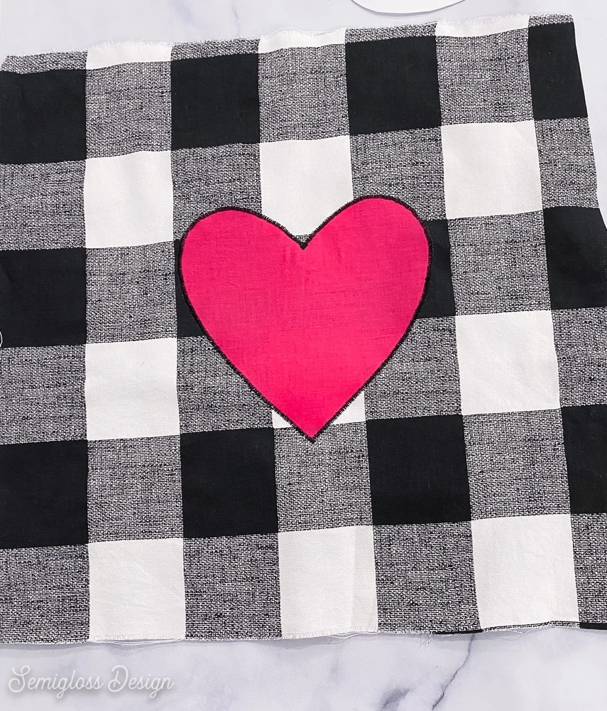 heart applique on buffalo check fabric