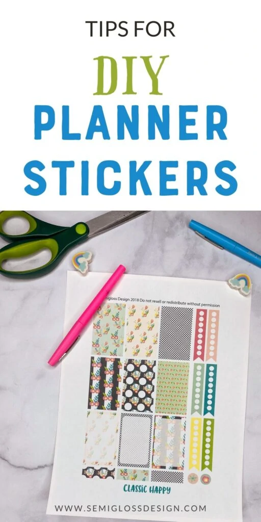 printed planner stickers on marble background