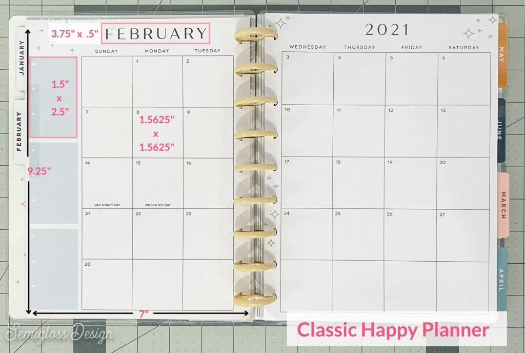 classic happy planner sizes on calendar view