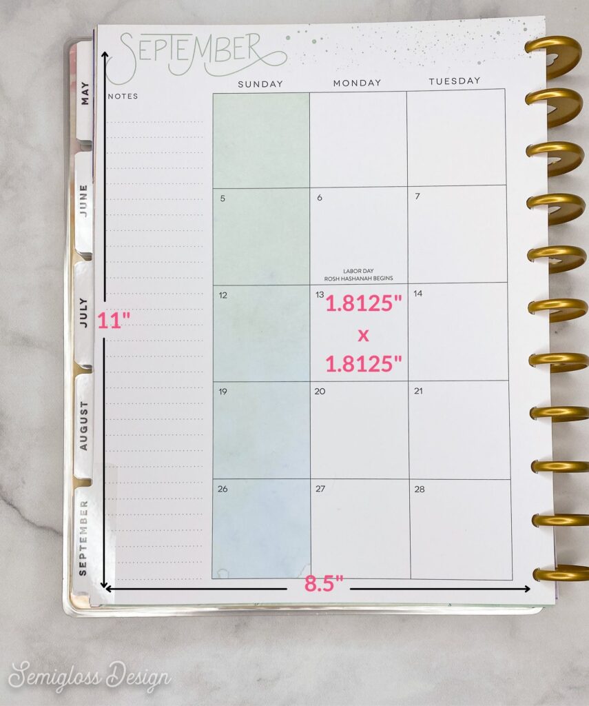big happy planner box sizes month