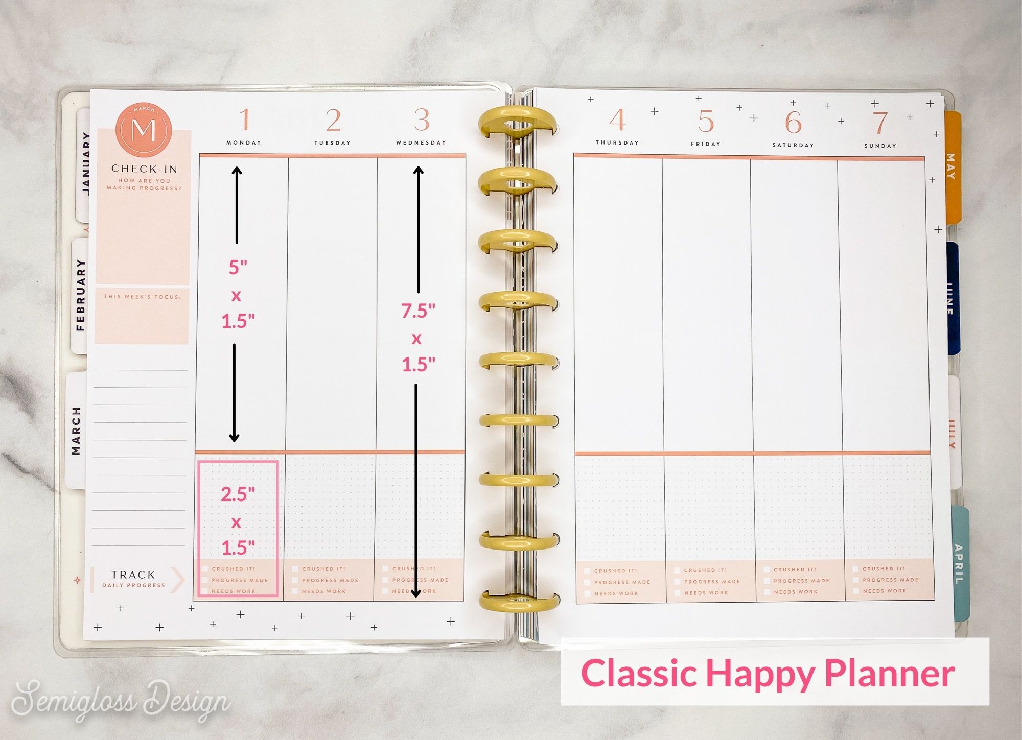 classic happy planner box sizes