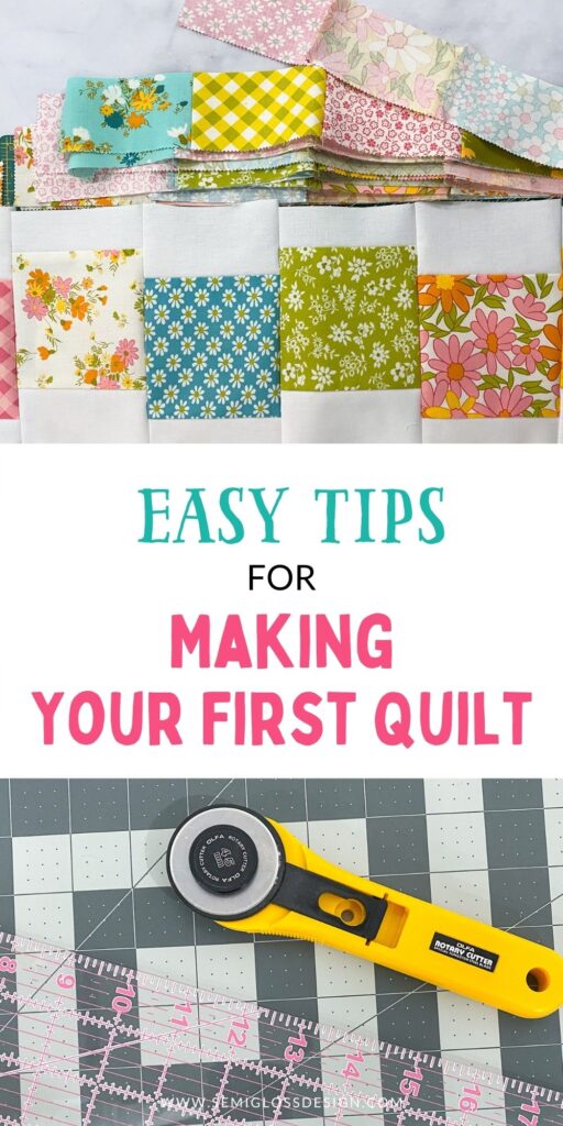 collage of quilted fabric and rotary cutter