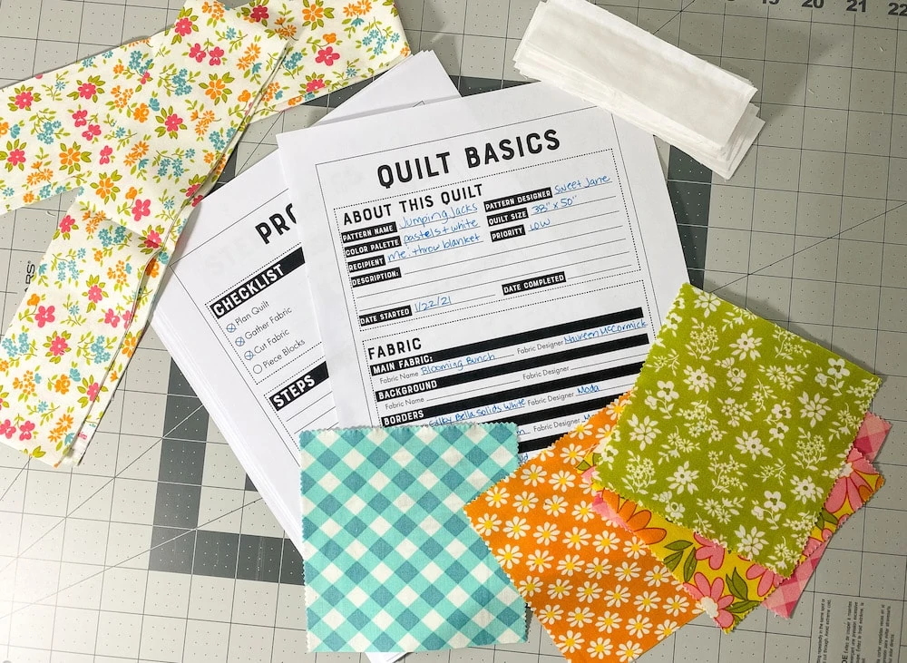 quilting planner and fabric squares