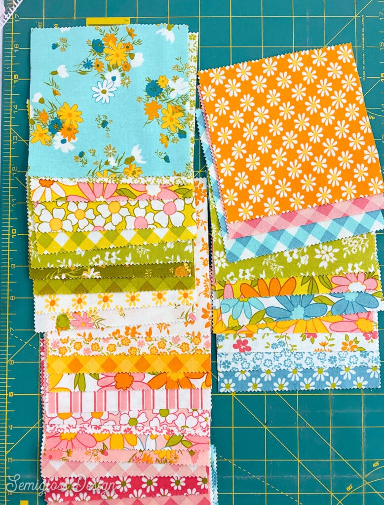 floral fabric on cutting mat