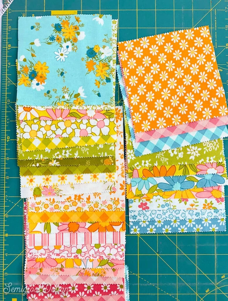 floral fabric on cutting mat